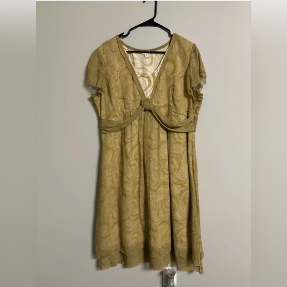 J. Jill Dresses & Skirts - J. Jill Gold Emy Crepe Silk Printed Linen Lined Midi Dress Romantic Size 18